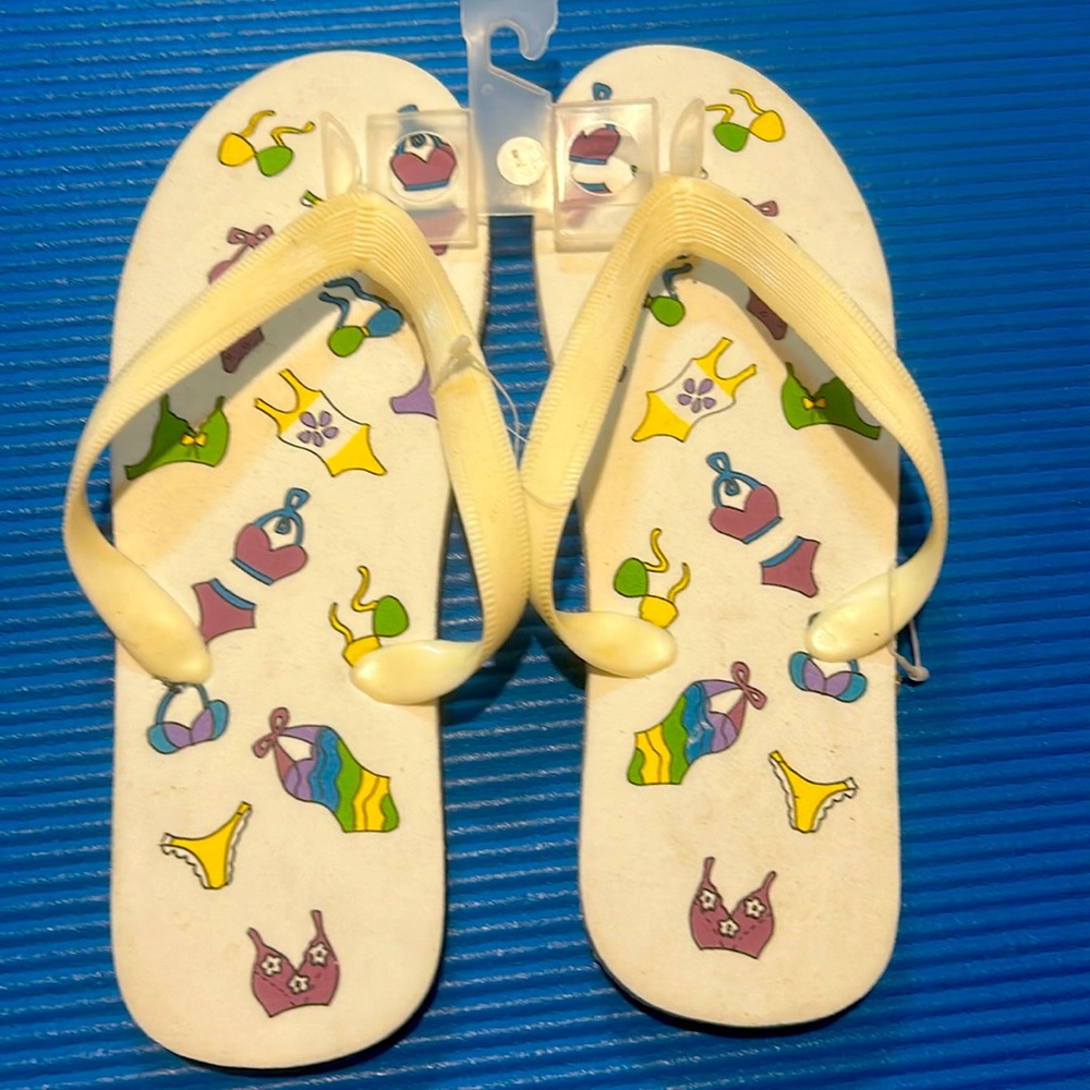 NWOT white flip flops with bathing suits and underwear